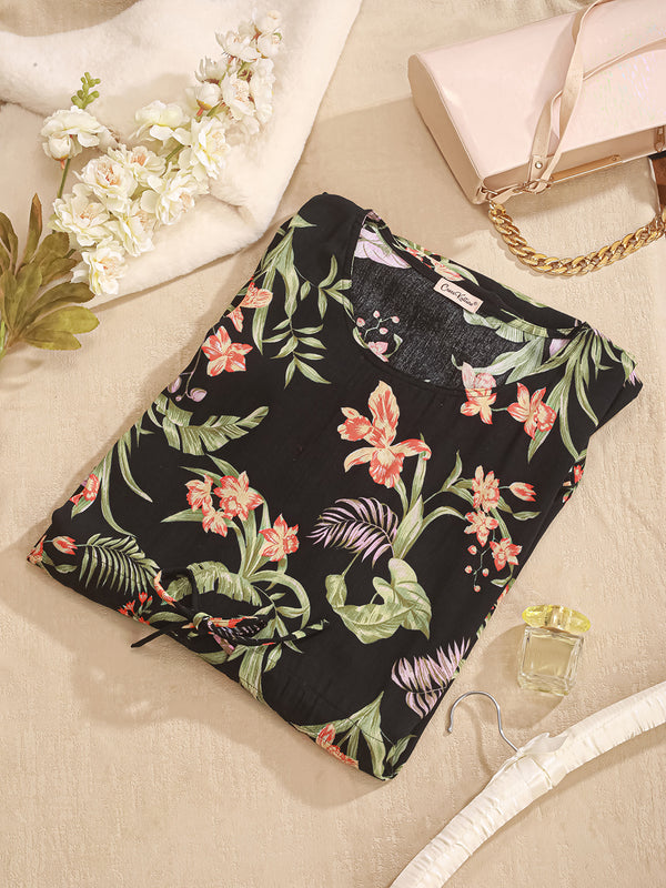 FloralEclipse - Women's Viscose Crepe Kaftan Dress (L-42")