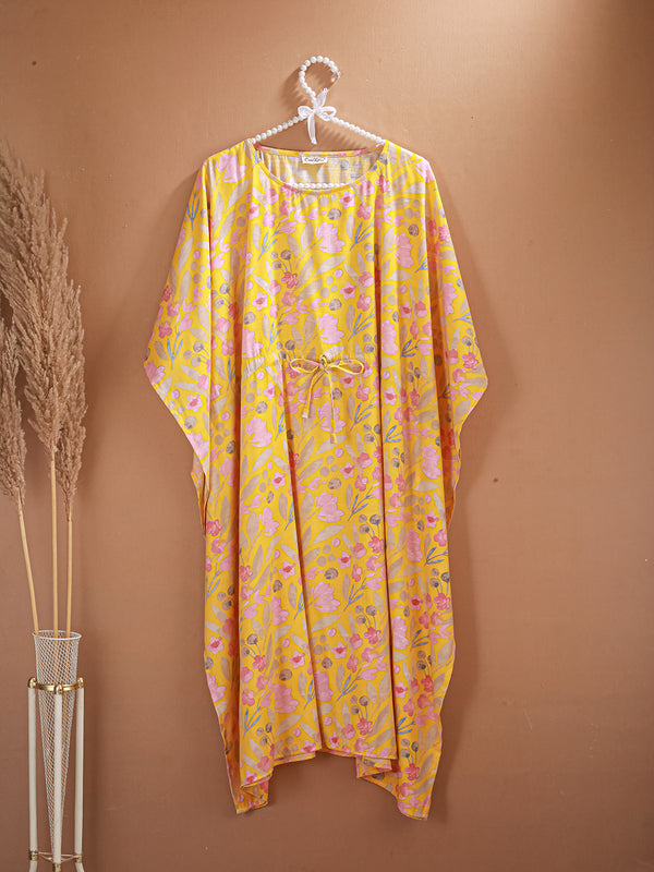 SunlitBloom - Women's Cotton Linen Feel Kaftan Dress (L-42")