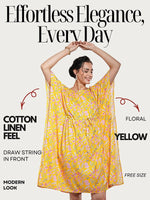 CrossKulture - SunlitBloom - Women's Cotton Linen Feel Kaftan Dress infographic image