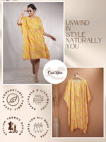 CrossKulture - SunlitBloom - Women's Cotton Linen Feel Kaftan Dress infographic image