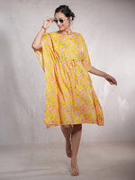 CrossKulture - SunlitBloom - Women's Cotton Linen Feel Kaftan Dress front view