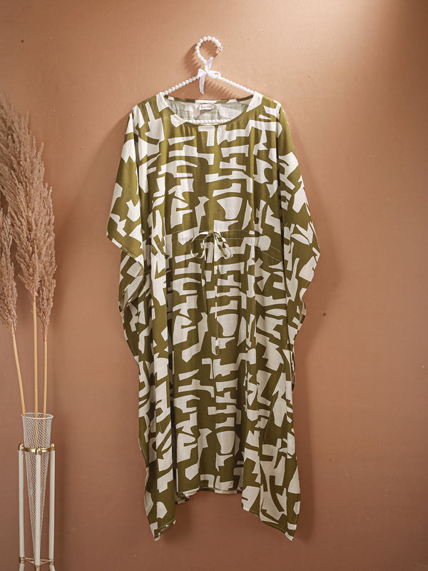 SageStamps - Women's Cotton Linen Feel Kaftan Dress (L-42")