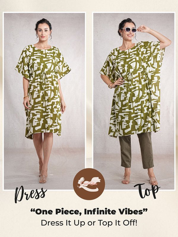 CrossKulture - SageStamps - Women's Cotton Linen Feel Kaftan Dress wearing in two different ways