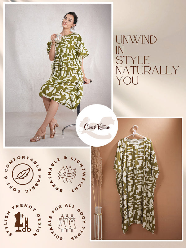 SageStamps - Women's Cotton Linen Feel Kaftan Dress (L-42")