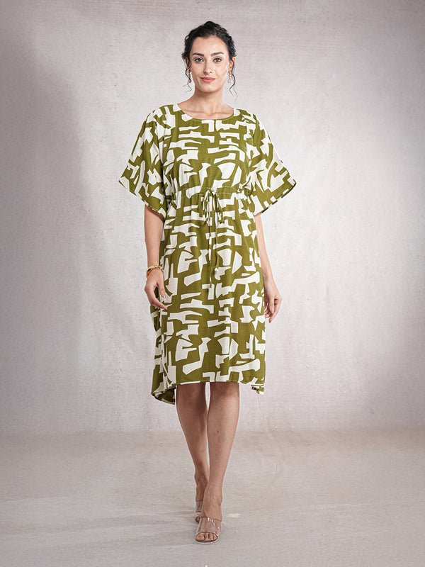 CrossKulture - SageStamps - Women's Cotton Linen Feel Kaftan Dress front view