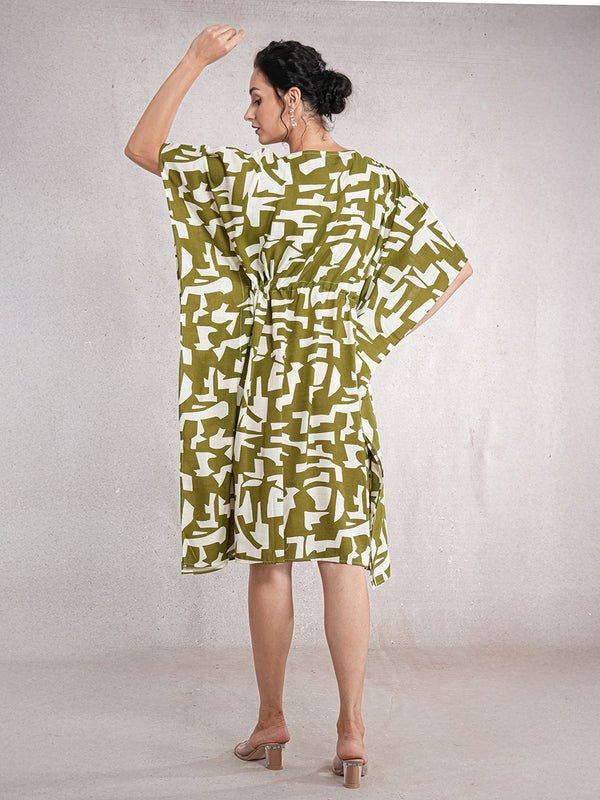 CrossKulture - SageStamps - Women's Cotton Linen Feel Kaftan Dress back view
