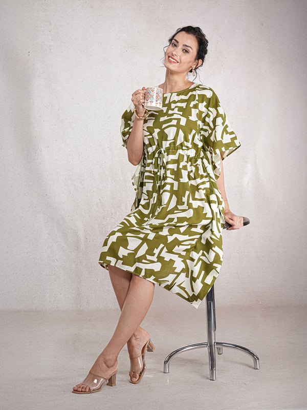CrossKulture - SageStamps - Women's Cotton Linen Feel Kaftan Dress front view