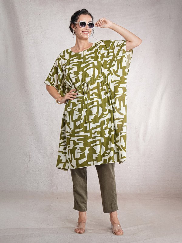 CrossKulture - SageStamps - Women's Cotton Linen Feel Kaftan Dress front view
