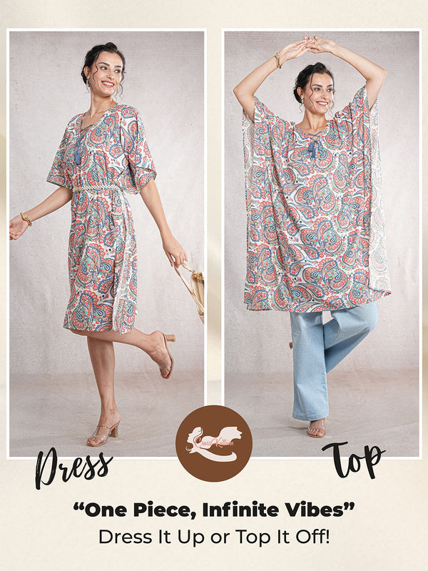 WhimPaisley - Women's Cotton Linen Feel Kaftan Dress (L-42")