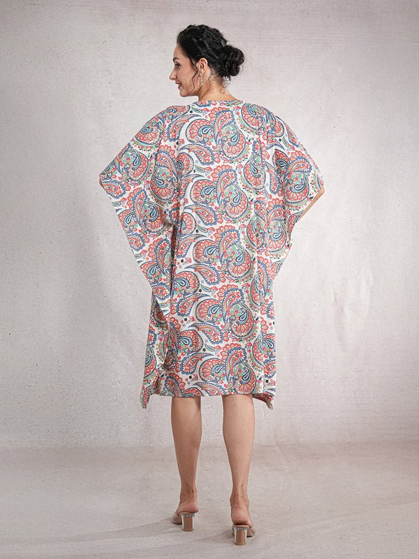 CrossKulture - WhimPaisley - Women's Cotton Linen Feel Kaftan Dress back view