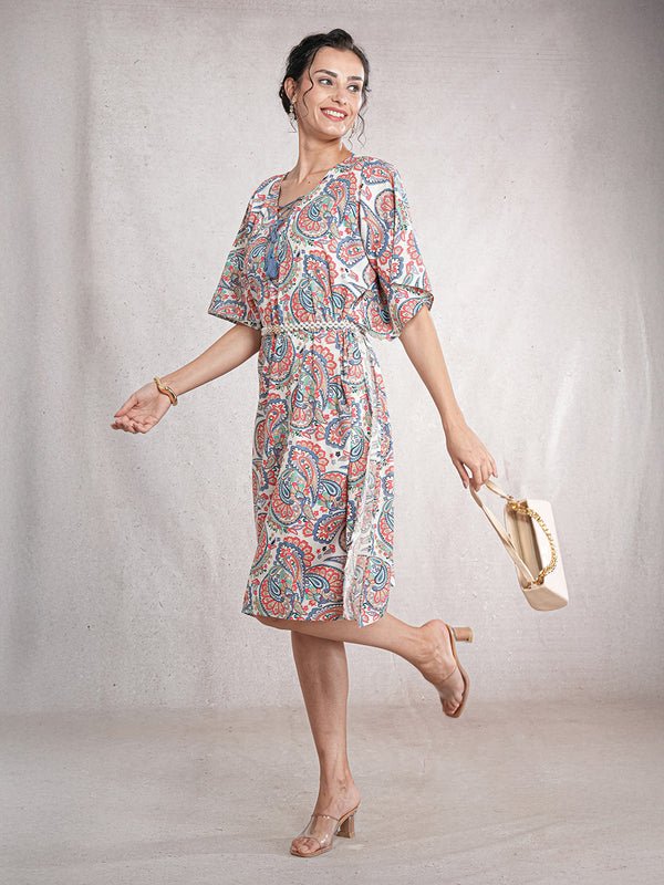 CrossKulture - WhimPaisley - Women's Cotton Linen Feel Kaftan Dress front open hand view