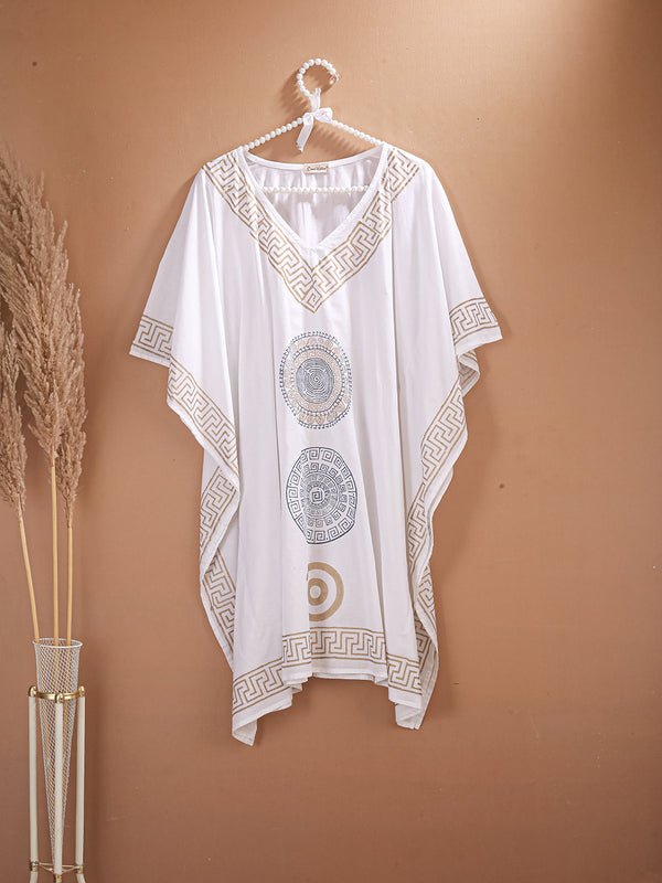 CrossKulture - GoldenCalm - Women's Cotton Kaftan Dress in hanger