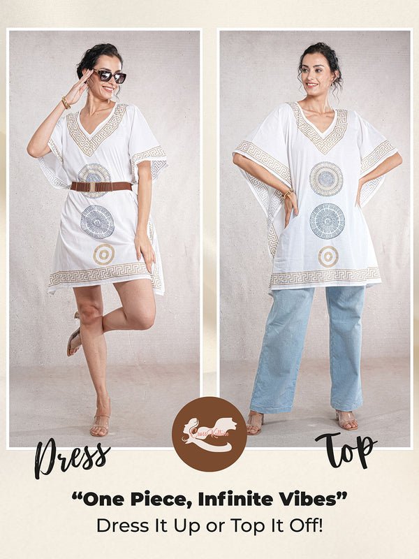 CrossKulture - GoldenCalm - Women's Cotton Kaftan Dress two ways to wear