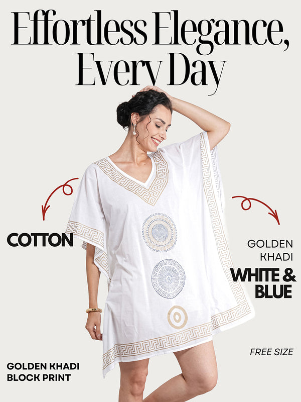 GoldenCalm - Women's Cotton Kaftan Dress (L-36")