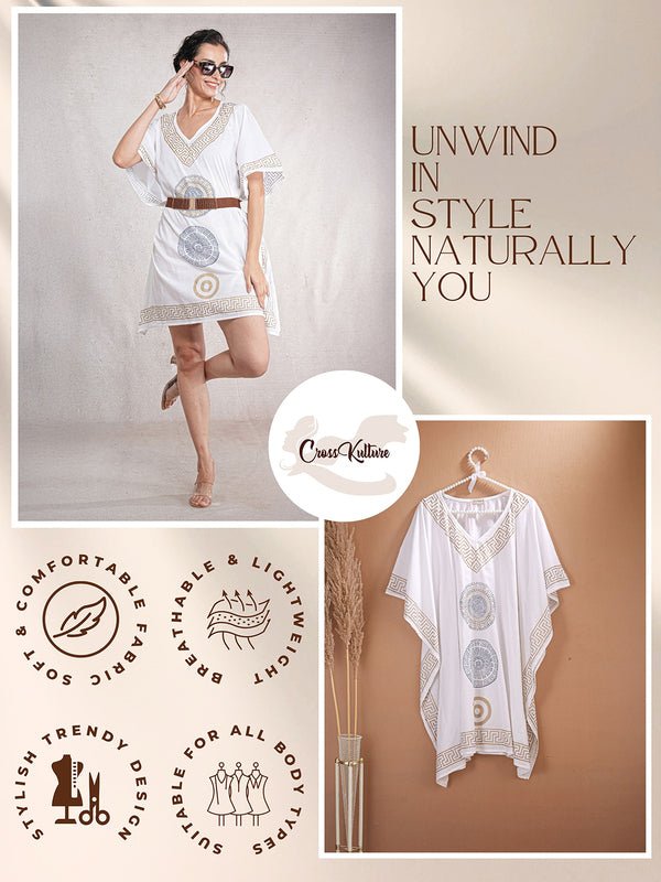 CrossKulture - GoldenCalm - Women's Cotton Kaftan Dress infographic image
