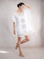 CrossKulture - GoldenCalm - Women's Cotton Kaftan Dress front view as dress
