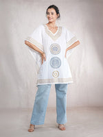 CrossKulture - GoldenCalm - Women's Cotton Kaftan Dress front view with jeans