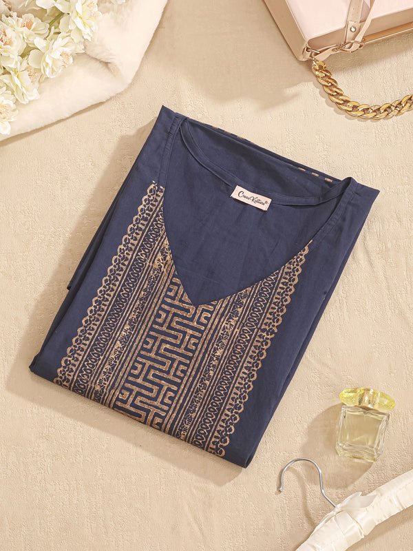 CrossKulture - RegalRadiance - Women's Cotton Kaftan Dress neck view