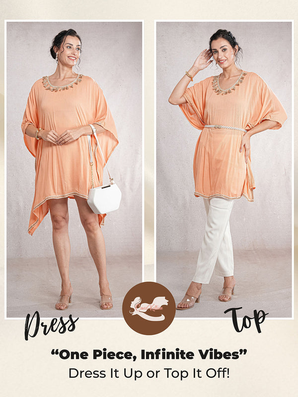 PeachyGrace - Women's Viscose Crepe Kaftan Dress (L-36")