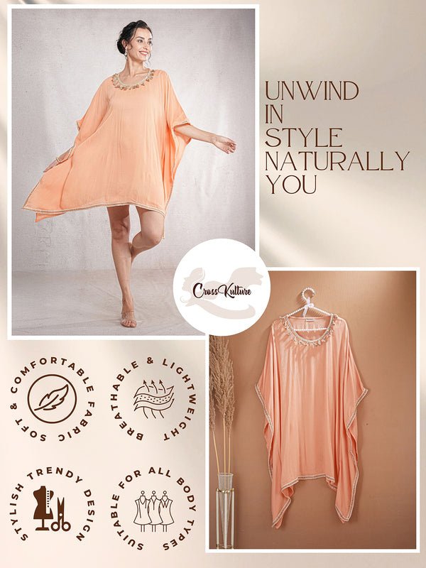 CrossKulture - PeachyGrace - Women's Viscose Crepe Kaftan Dress infographic image
