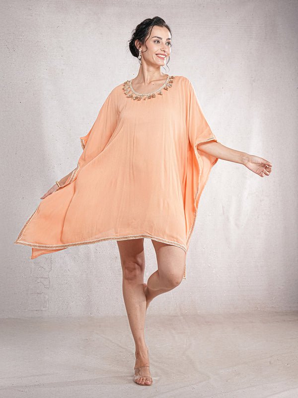 CrossKulture - PeachyGrace - Women's Viscose Crepe Kaftan Dress front view