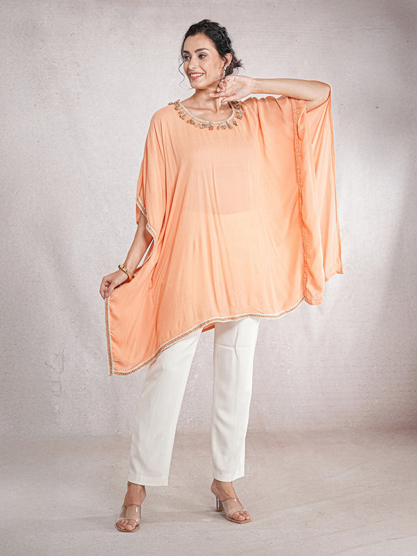 PeachyGrace - Women's Viscose Crepe Kaftan Dress (L-36")