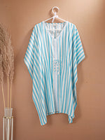 OceanThread - Women's Cotton Linen Feel Kaftan Dress (L-36")