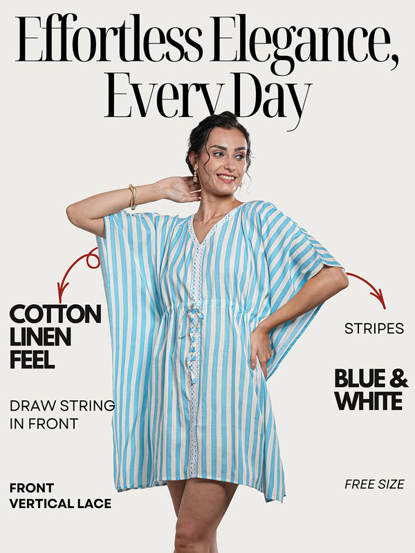 OceanThread - Women's Cotton Linen Feel Kaftan Dress (L-36")