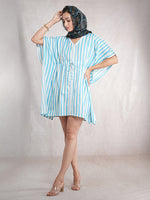 OceanThread - Women's Cotton Linen Feel Kaftan Dress (L-36")