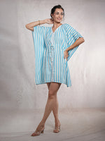 OceanThread - Women's Cotton Linen Feel Kaftan Dress (L-36")