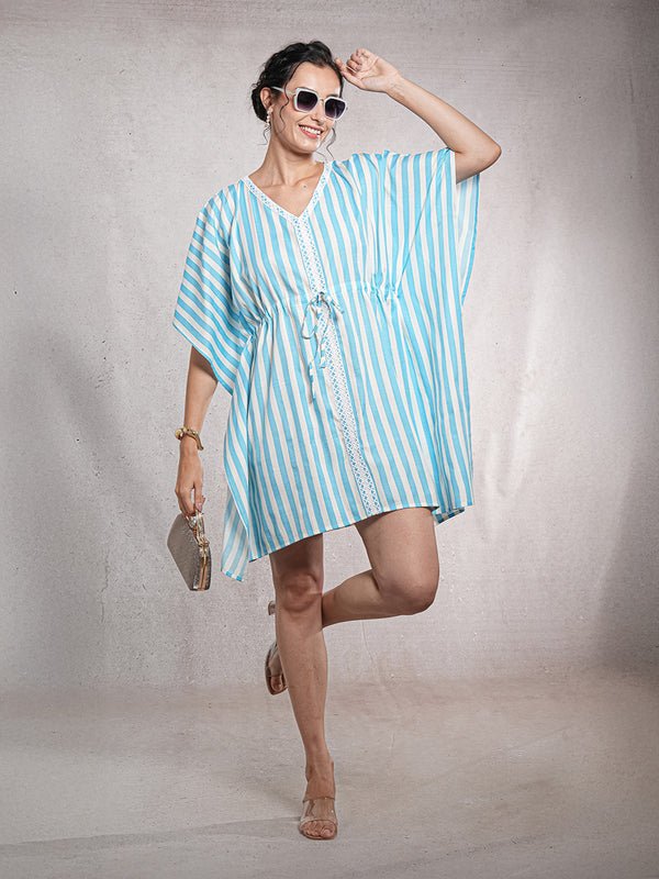 CrossKulture - OceanThread - Women's Cotton Linen Feel Kaftan Dress front model view
