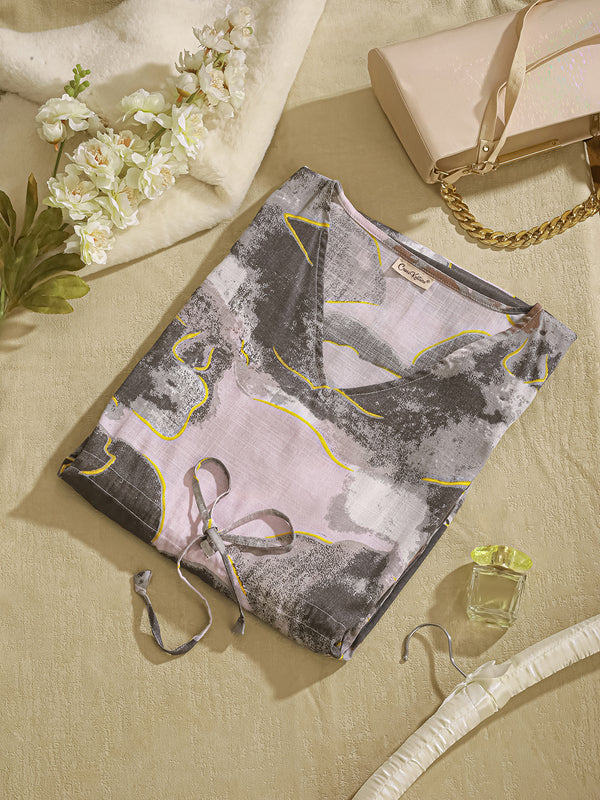 BlushMarble - Women's Cotton Linen Feel Kaftan Dress (L-36")