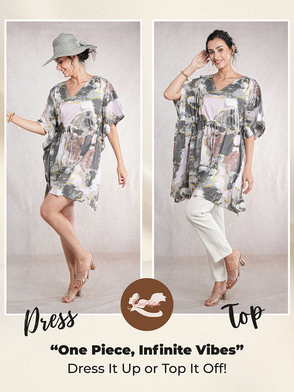 BlushMarble - Women's Cotton Linen Feel Kaftan Dress (L-36")