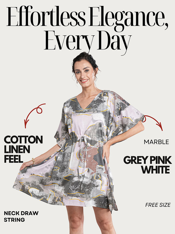 BlushMarble - Women's Cotton Linen Feel Kaftan Dress (L-36")