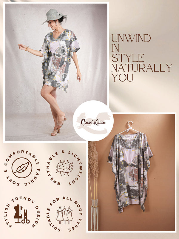 BlushMarble - Women's Cotton Linen Feel Kaftan Dress (L-36")