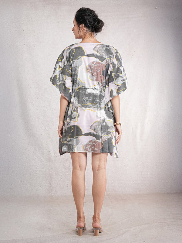 CrossKulture - BlushMarble - Women's Cotton Linen Feel Kaftan Dress back view