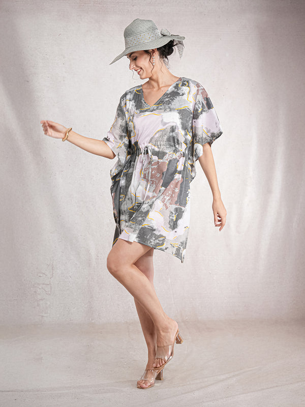 BlushMarble - Women's Cotton Linen Feel Kaftan Dress (L-36")