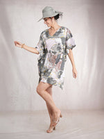 CrossKulture - BlushMarble - Women's Cotton Linen Feel Kaftan Dress front view