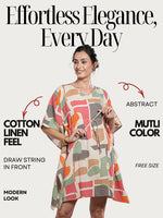 RusticBlocks - Women's Cotton Linen Feel Kaftan Dress (L-36")