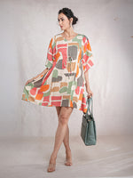 RusticBlocks - Women's Cotton Linen Feel Kaftan Dress (L-36")