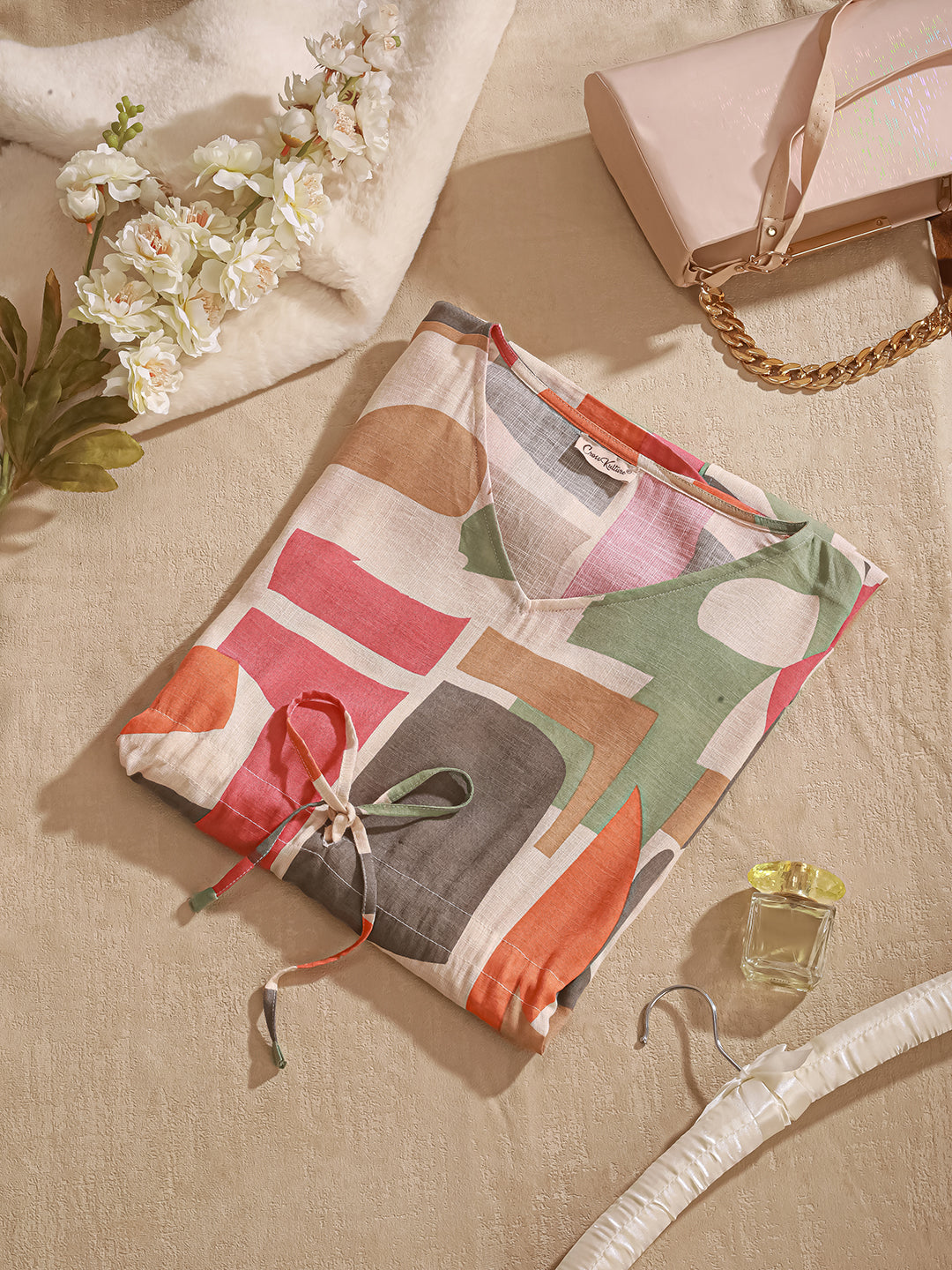 RusticBlocks - Women's Cotton Linen Feel Kaftan Dress (L-36")