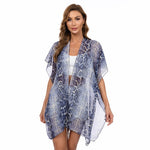 CrossKulture - CoastalTide Kimono Shrug Animal Print Blue front model view
