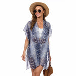 CrossKulture - CoastalTide Kimono Shrug Animal Print Blue front model view