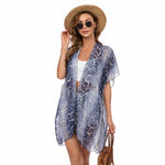 CrossKulture - CoastalTide Kimono Shrug Animal Print Blue front model view