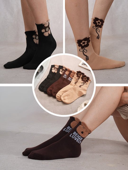 CrossKulture - SoleSnugglers Brown & Beige Crew Socks Combo Pack of 3 model view