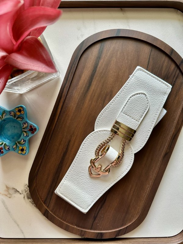 OrnateClasp white Broad Elastic Women Belt
