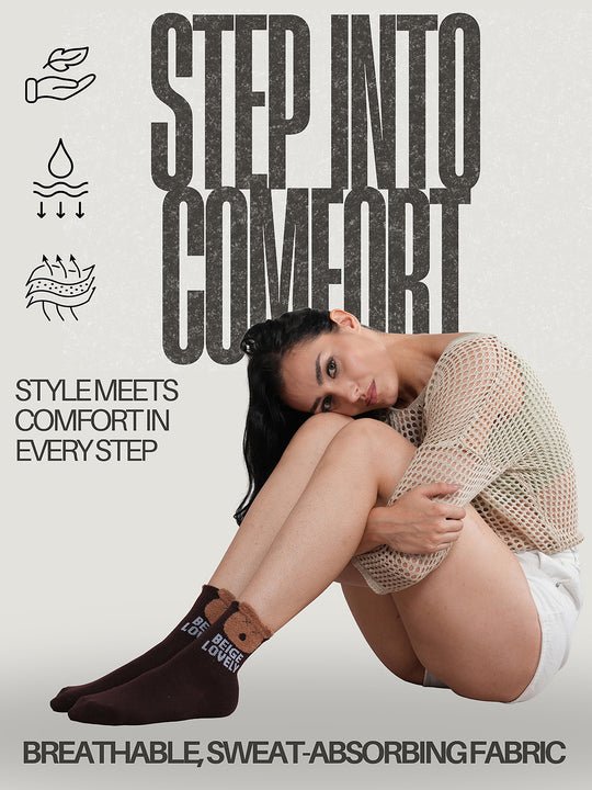 CrossKulture - SoleSnugglers Brown & Beige Crew Socks Combo Pack of 3 infographic image