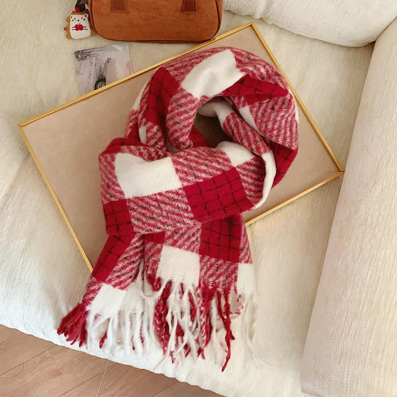 FrostyPlaid Cashmere Checkered Scarf