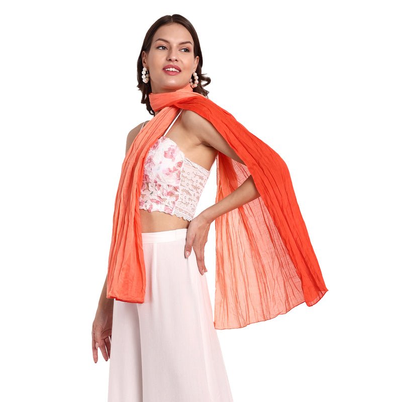 CrossKulture - OmbreOrange Orange Gradient Wrinkle Cotton Scarf side model view
