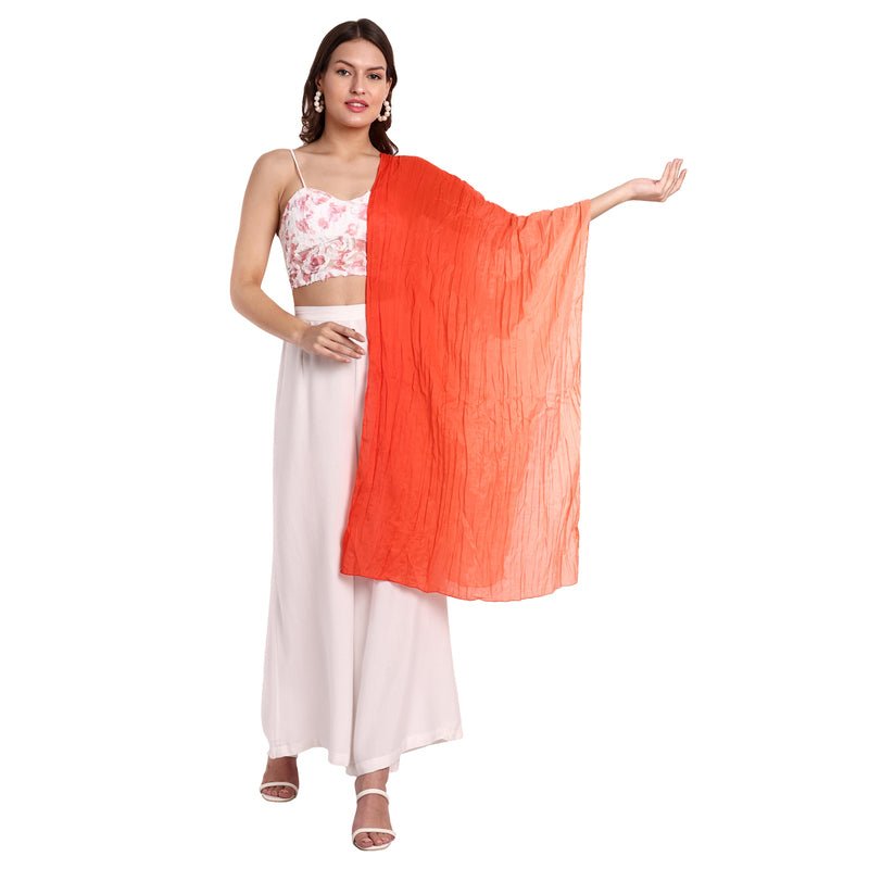 CrossKulture - OmbreOrange Orange Gradient Wrinkle Cotton Scarf side model view